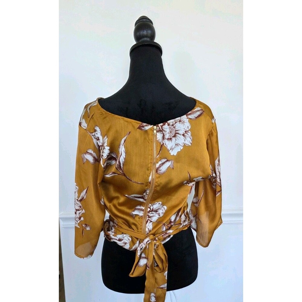 IRIS Womens Wrap Tie Blouse Top Suze S Mustard Yelliw Bell Sleeve Boho